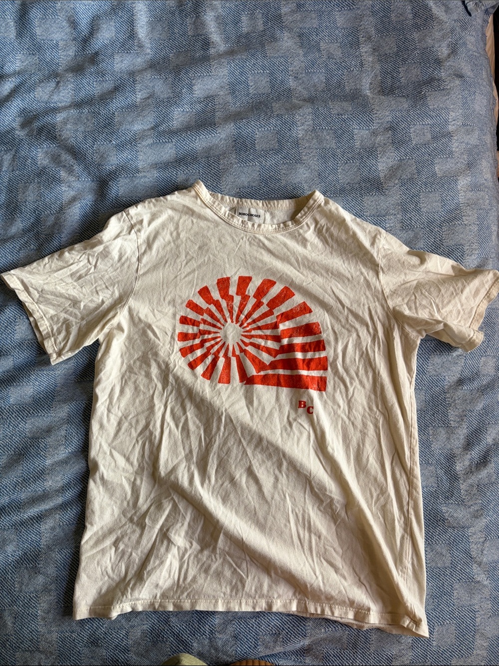 Bobo Choses White Shell Graphic T-Shirt with Red Spiral Print